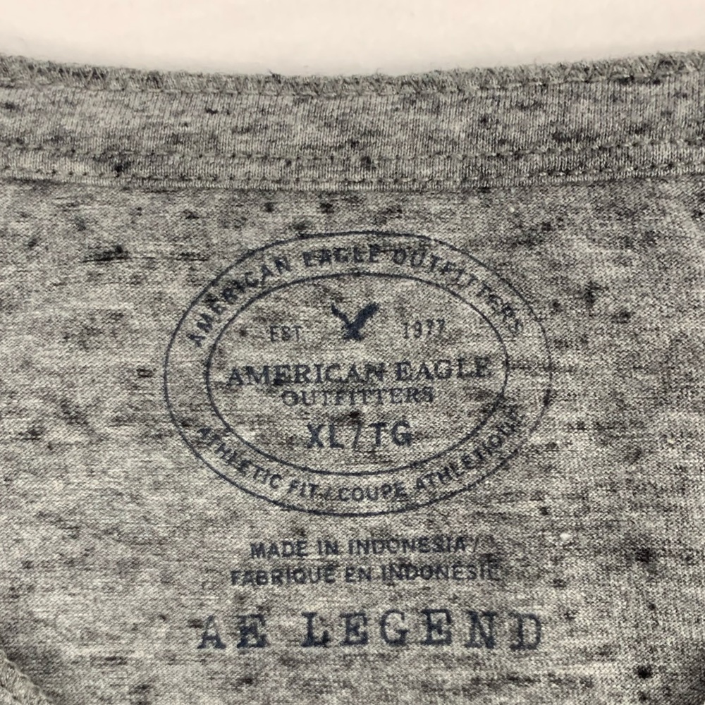 American Eagle Long Sleeve Henley‎ Embroidered Logo Grey Black White Size XL - Picture 6 of 8